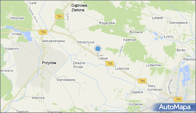 mapa Ulesie, Ulesie gmina Dąbrowa Zielona na mapie Targeo